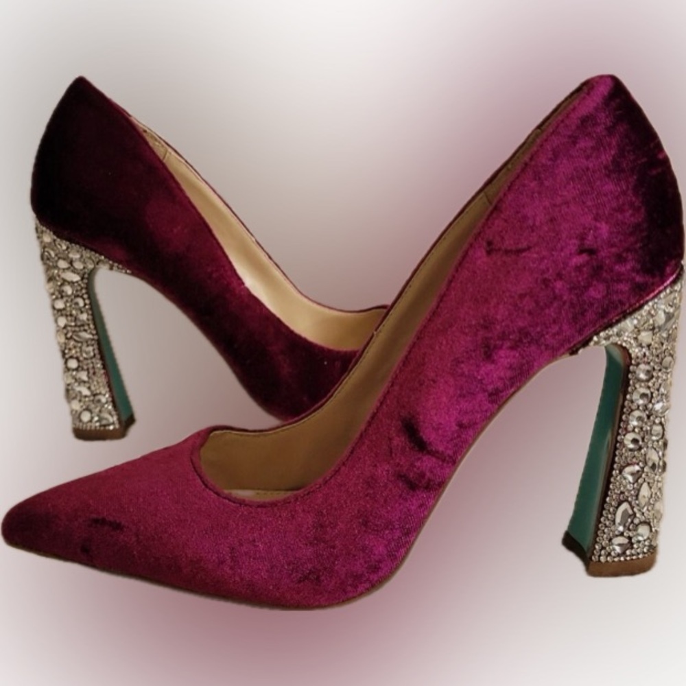 NEW Betsey Johnson Corie Velvet Bejeweled Heels